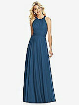 Front View Thumbnail - Dusk Blue Cross Strap Open-Back Halter Maxi Dress