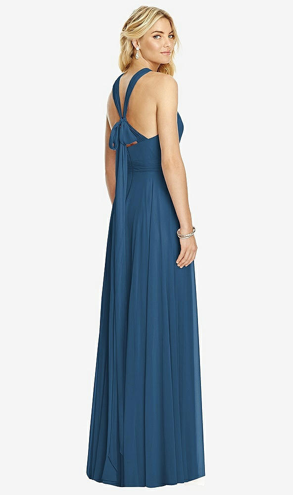 Back View - Dusk Blue Cross Strap Open-Back Halter Maxi Dress