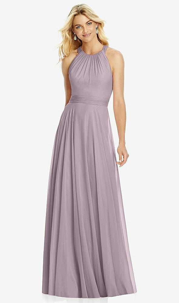 Front View - Lilac Dusk Cross Strap Open-Back Halter Maxi Dress