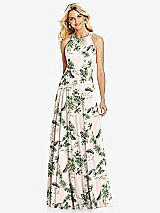 Front View Thumbnail - Palm Beach Print Cross Strap Open-Back Halter Maxi Dress