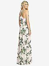 Rear View Thumbnail - Palm Beach Print Cross Strap Open-Back Halter Maxi Dress