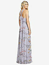 Rear View Thumbnail - Butterfly Botanica Silver Dove Cross Strap Open-Back Halter Maxi Dress