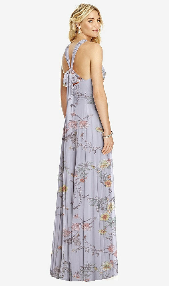 Back View - Butterfly Botanica Silver Dove Cross Strap Open-Back Halter Maxi Dress