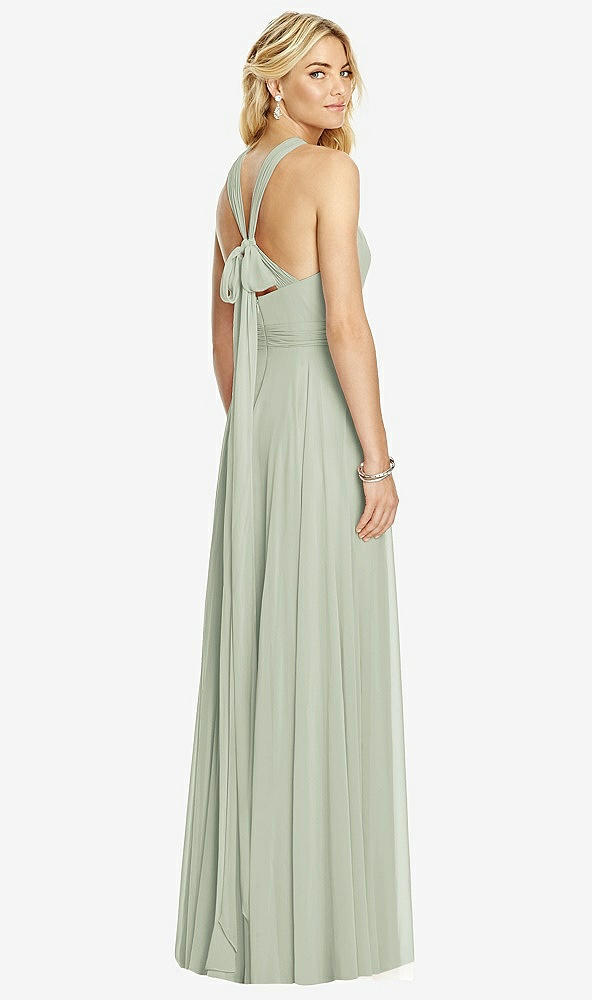 Back View - Celadon Cross Strap Open-Back Halter Maxi Dress