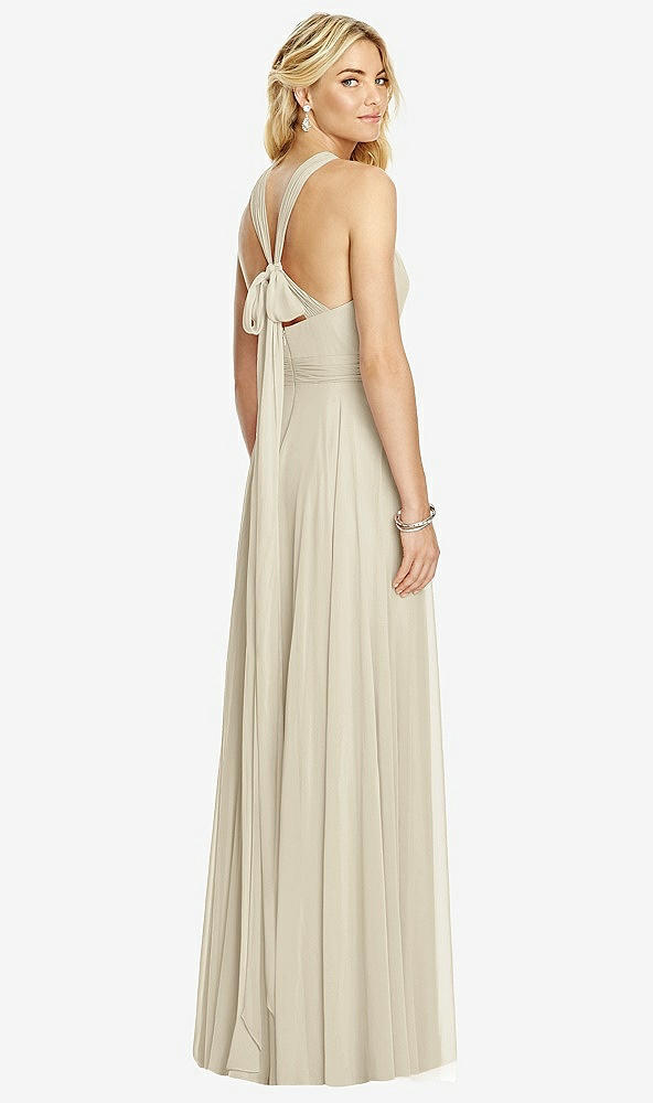 Back View - Champagne Cross Strap Open-Back Halter Maxi Dress