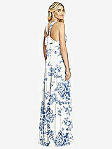 Rear View Thumbnail - Cottage Rose Dusk Blue Cross Strap Open-Back Halter Maxi Dress