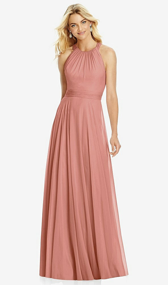 Front View - Desert Rose Cross Strap Open-Back Halter Maxi Dress