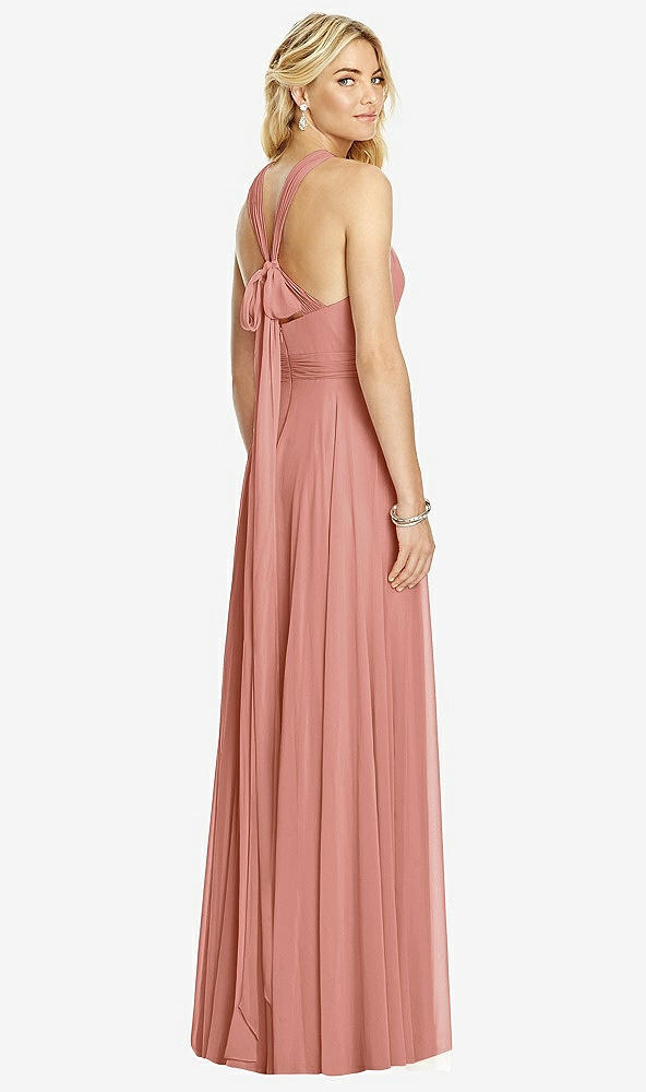 Back View - Desert Rose Cross Strap Open-Back Halter Maxi Dress