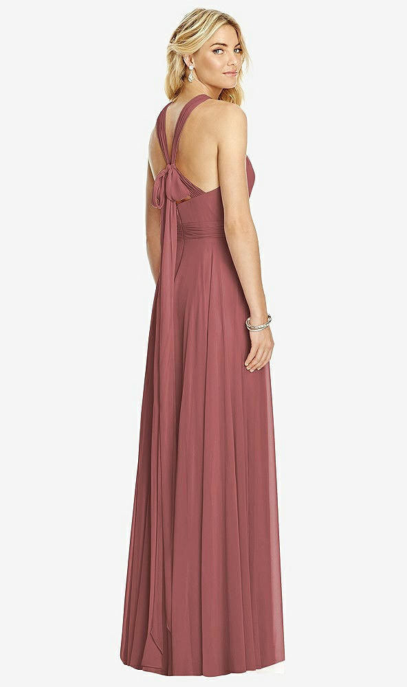 Back View - English Rose Cross Strap Open-Back Halter Maxi Dress