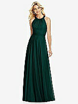 Front View Thumbnail - Evergreen Cross Strap Open-Back Halter Maxi Dress