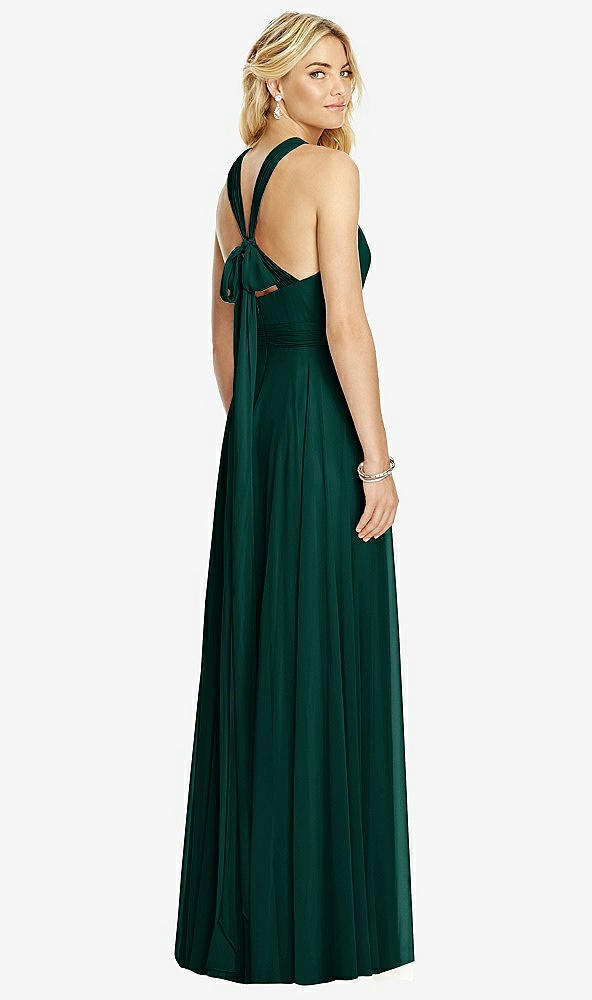 Back View - Evergreen Cross Strap Open-Back Halter Maxi Dress