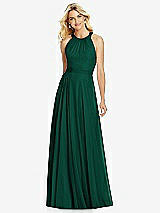 Front View Thumbnail - Hunter Green Cross Strap Open-Back Halter Maxi Dress