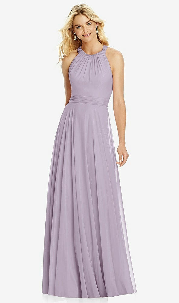 Front View - Lilac Haze Cross Strap Open-Back Halter Maxi Dress