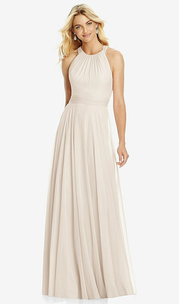 Front View - Oat Cross Strap Open-Back Halter Maxi Dress