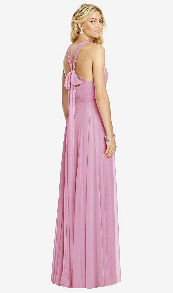 Back View - Powder Pink Cross Strap Open-Back Halter Maxi Dress