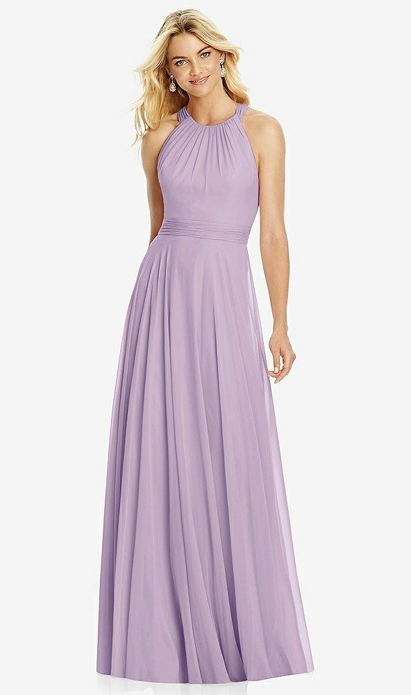 Front View - Pale Purple Cross Strap Open-Back Halter Maxi Dress