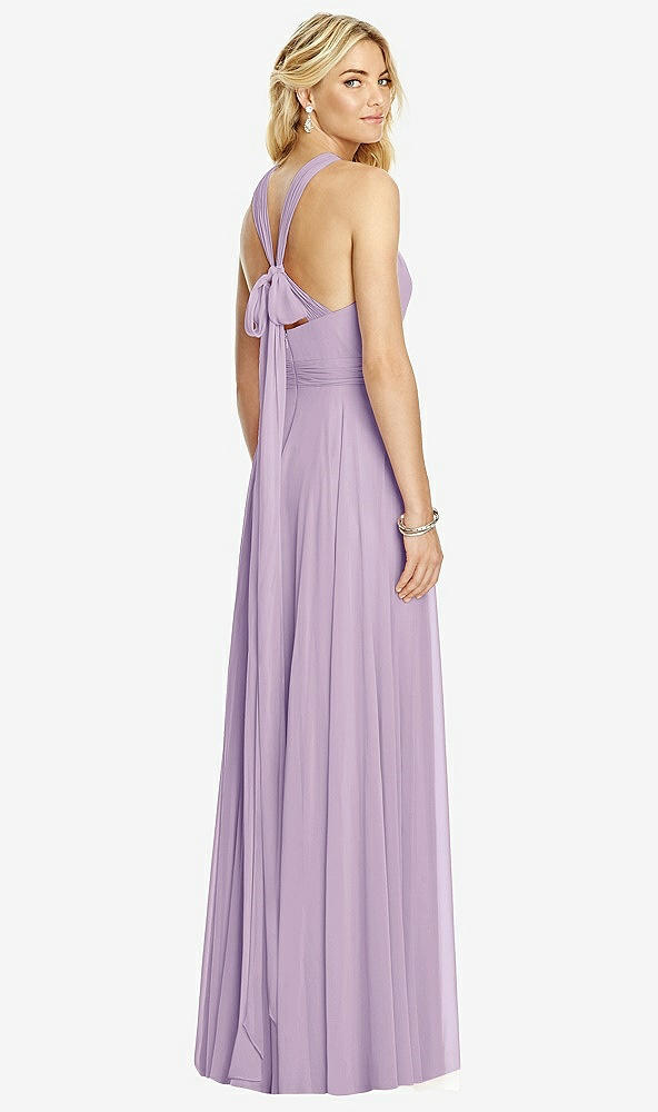 Back View - Pale Purple Cross Strap Open-Back Halter Maxi Dress