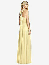 Rear View Thumbnail - Pale Yellow Cross Strap Open-Back Halter Maxi Dress