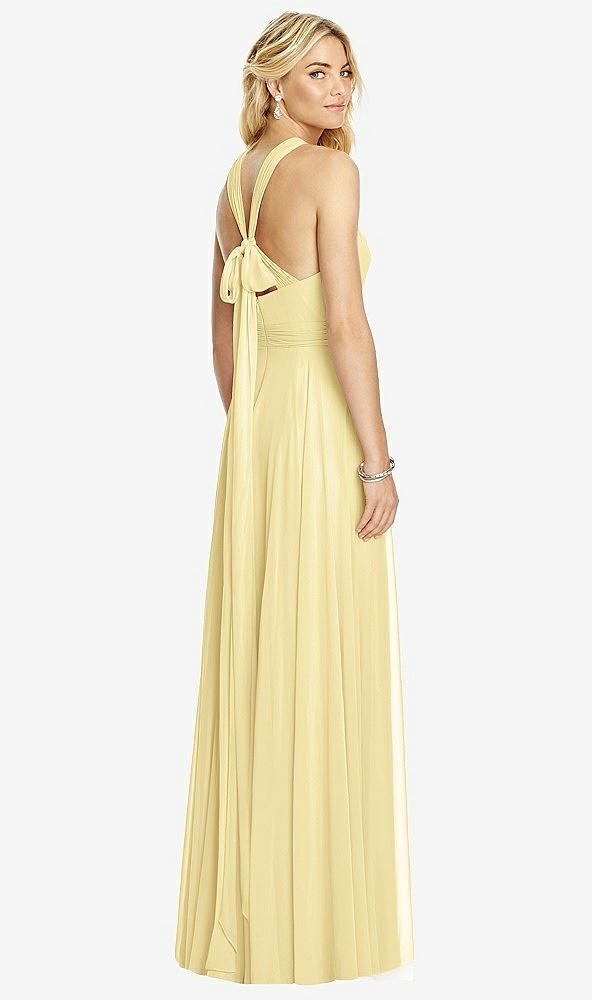 Back View - Pale Yellow Cross Strap Open-Back Halter Maxi Dress