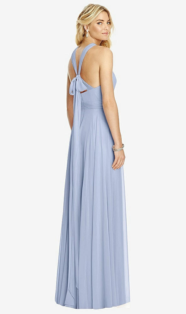 Back View - Sky Blue Cross Strap Open-Back Halter Maxi Dress