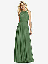 Front View Thumbnail - Vineyard Green Cross Strap Open-Back Halter Maxi Dress