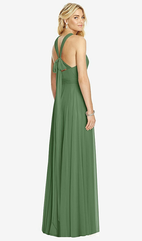 Back View - Vineyard Green Cross Strap Open-Back Halter Maxi Dress