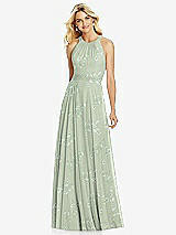 Front View Thumbnail - Vintage Primrose Sage Cross Strap Open-Back Halter Maxi Dress