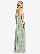 Rear View Thumbnail - Vintage Primrose Sage Cross Strap Open-Back Halter Maxi Dress