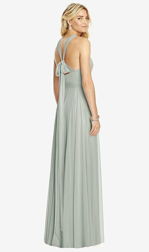 Back View - Willow Green Cross Strap Open-Back Halter Maxi Dress