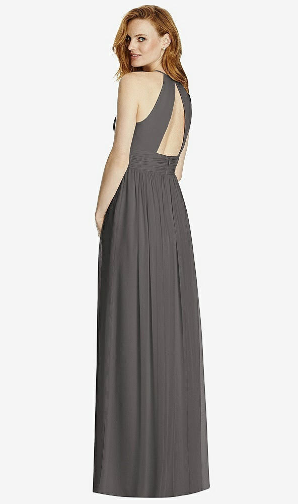 Back View - Caviar Gray Cutout Open-Back Shirred Halter Maxi Dress