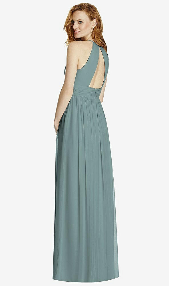 Back View - Icelandic Cutout Open-Back Shirred Halter Maxi Dress