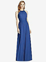 Front View Thumbnail - Classic Blue Cutout Open-Back Shirred Halter Maxi Dress