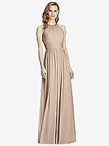 Front View Thumbnail - Topaz Cutout Open-Back Shirred Halter Maxi Dress