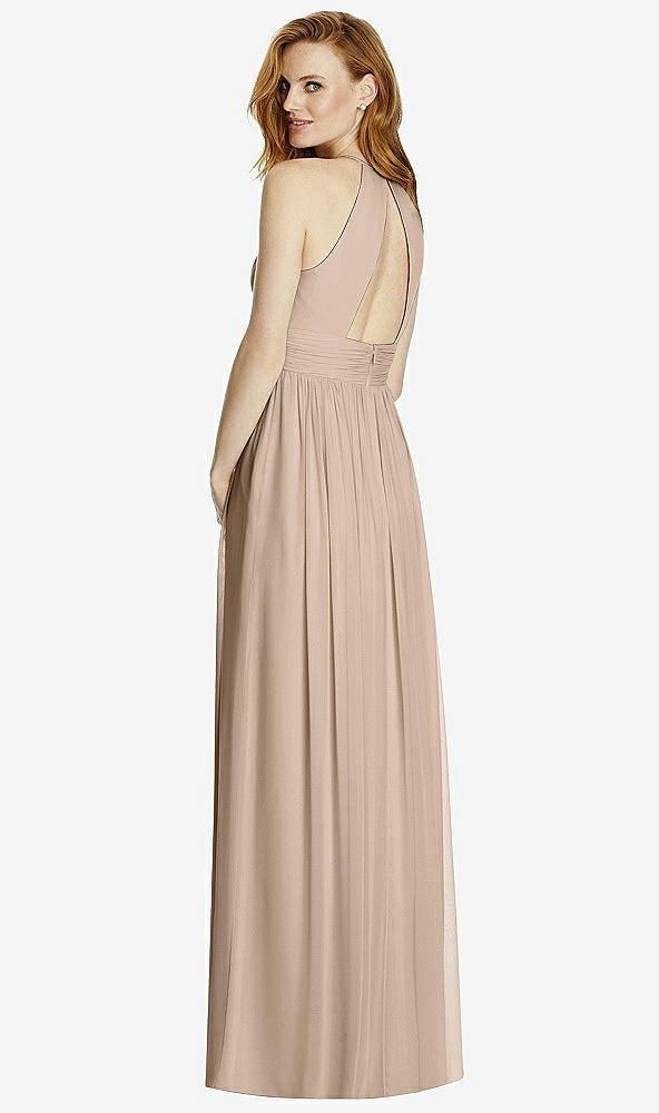 Back View - Topaz Cutout Open-Back Shirred Halter Maxi Dress