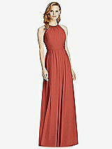 Front View Thumbnail - Amber Sunset Cutout Open-Back Shirred Halter Maxi Dress