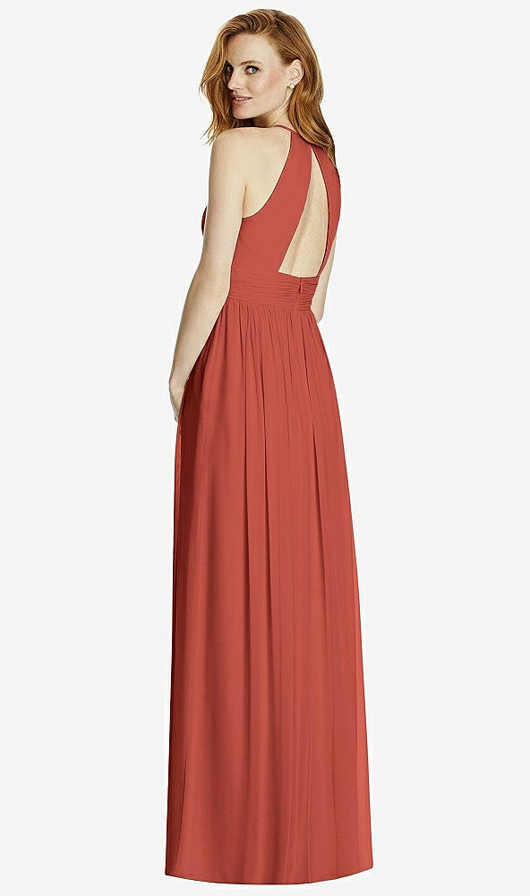 Back View - Amber Sunset Cutout Open-Back Shirred Halter Maxi Dress