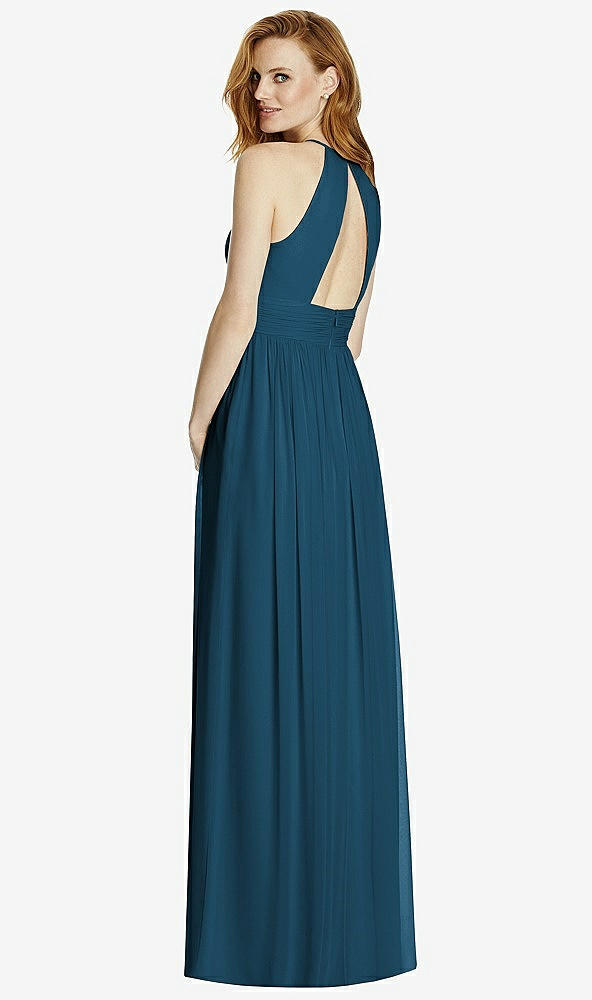 Back View - Atlantic Blue Cutout Open-Back Shirred Halter Maxi Dress