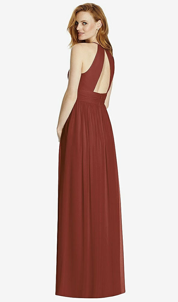 Back View - Auburn Moon Cutout Open-Back Shirred Halter Maxi Dress