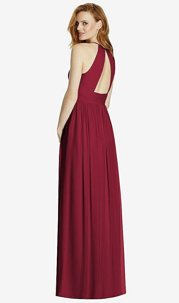 Back View - Burgundy Cutout Open-Back Shirred Halter Maxi Dress