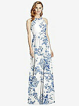 Front View Thumbnail - Cottage Rose Dusk Blue Cutout Open-Back Shirred Halter Maxi Dress