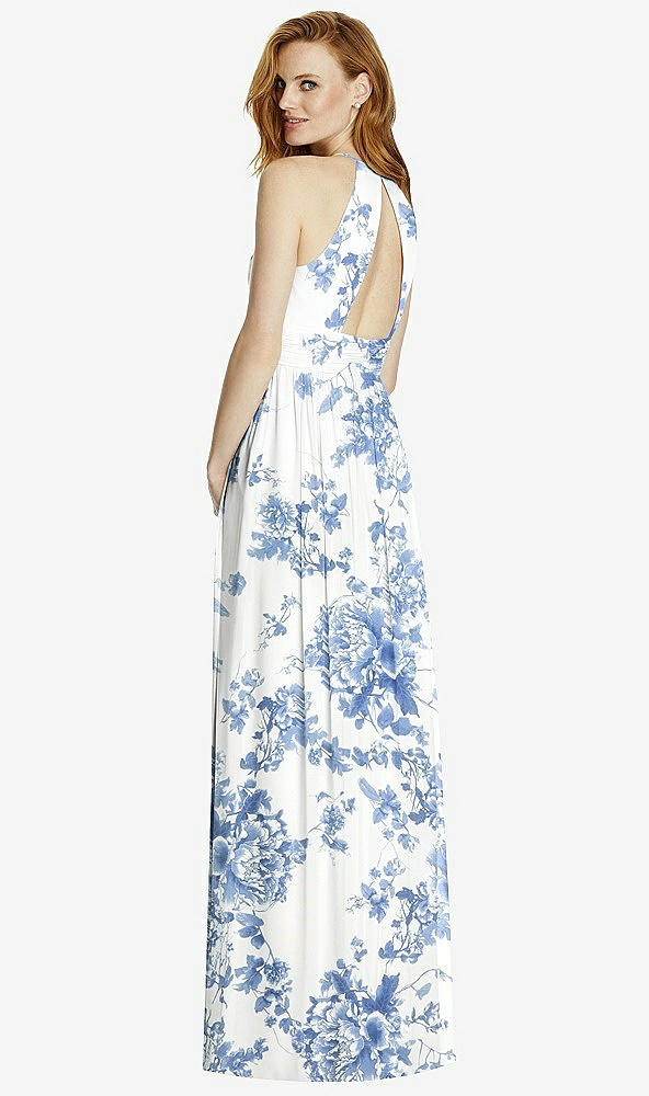 Back View - Cottage Rose Dusk Blue Cutout Open-Back Shirred Halter Maxi Dress