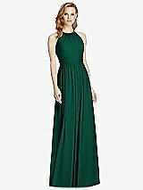 Front View Thumbnail - Hunter Green Cutout Open-Back Shirred Halter Maxi Dress