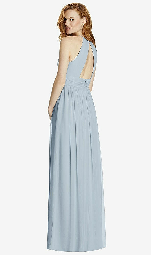 Back View - Mist Cutout Open-Back Shirred Halter Maxi Dress