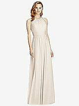 Front View Thumbnail - Oat Cutout Open-Back Shirred Halter Maxi Dress