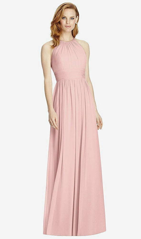 Front View - Rose - PANTONE Rose Quartz Cutout Open-Back Shirred Halter Maxi Dress