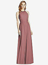 Front View Thumbnail - Rosewood Cutout Open-Back Shirred Halter Maxi Dress