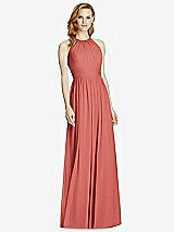 Front View Thumbnail - Coral Pink Cutout Open-Back Shirred Halter Maxi Dress