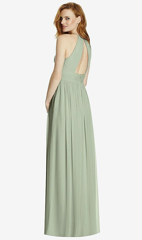 Back View - Sage Cutout Open-Back Shirred Halter Maxi Dress