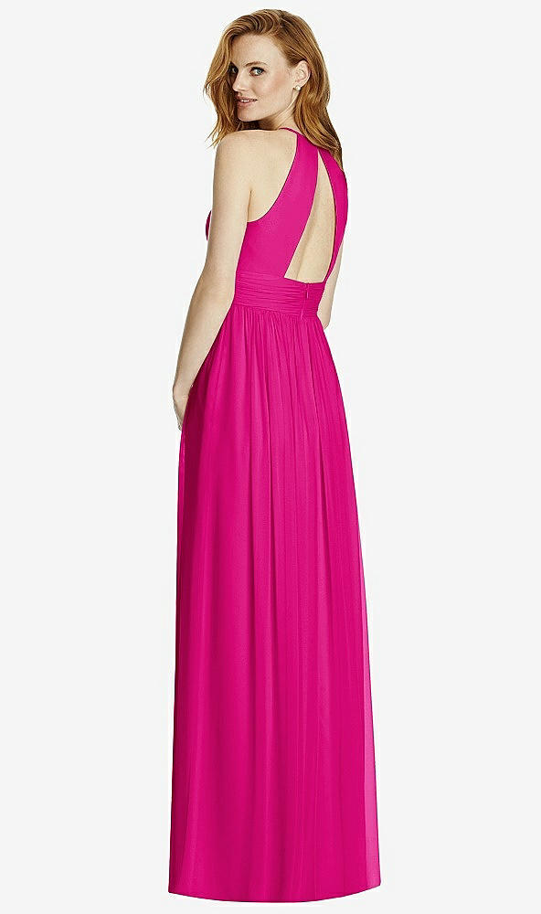 Back View - Think Pink Cutout Open-Back Shirred Halter Maxi Dress