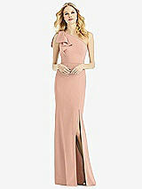 Alt View 1 Thumbnail - Pale Peach Bowed One-Shoulder Trumpet Gown